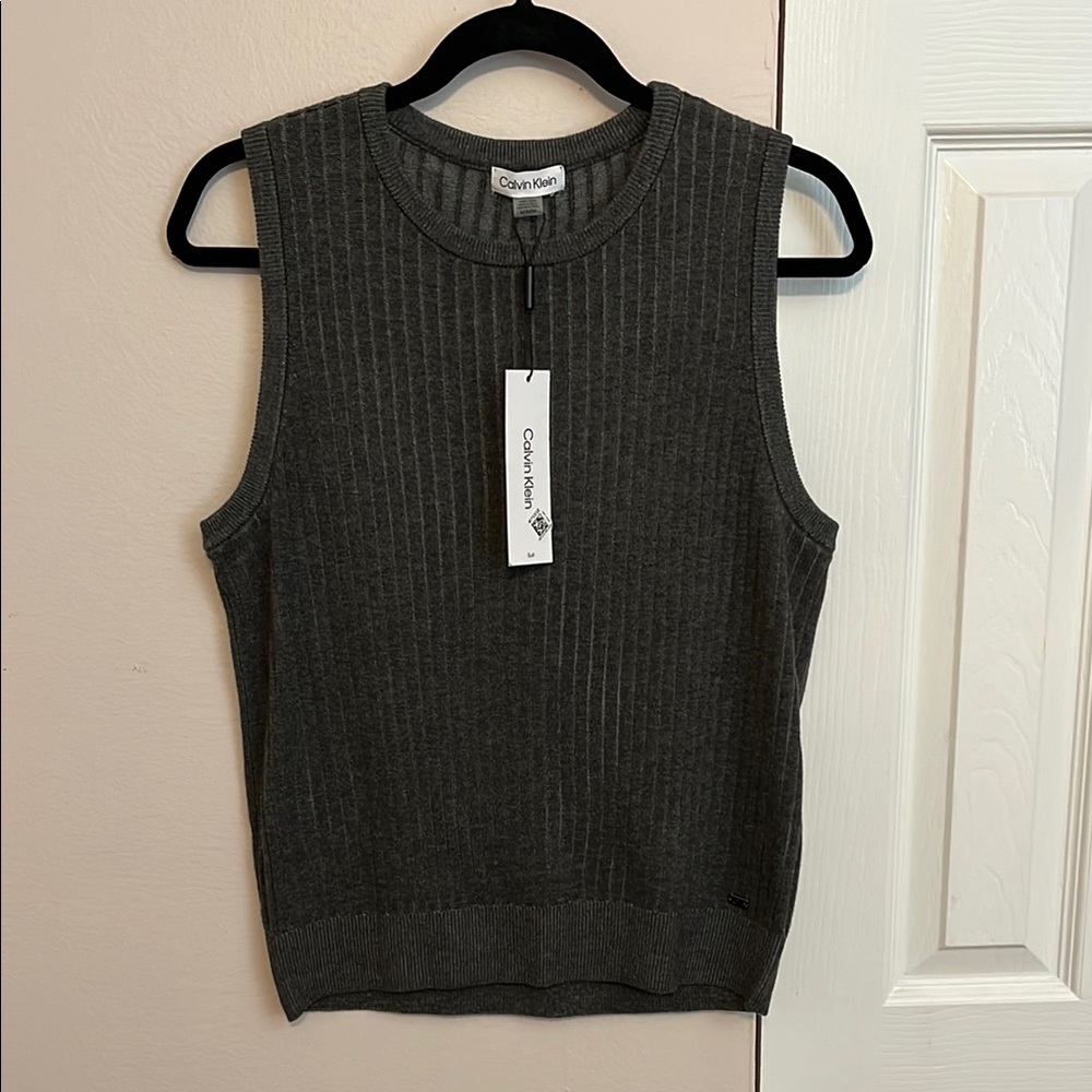 Calvin Klein Gray Ribbed Fitted Tank Top Sweater Vest NWT